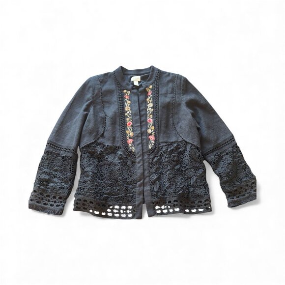 Chico's Blazer Jacket Boho Chic Embroidered Design With Crocheted Detail XL - Picture 2 of 8